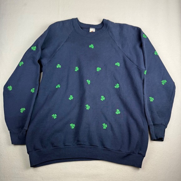 Fruit of the Loom Other - Vintage Fruit of the Loom Shamrock Sweatshirt XL Navy Blue Clover Made in USA